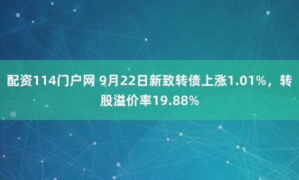 配资114门户网 9月22日新致转债上涨1.01%，转股溢价率19.88%